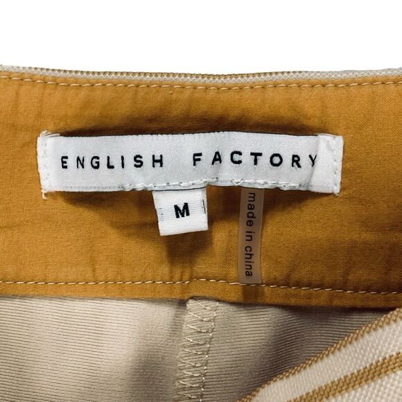 English Factory Capri Pants Sz M Cream Mustard Striped Ruffle Preppy Nautical - Picture 14 of 15
